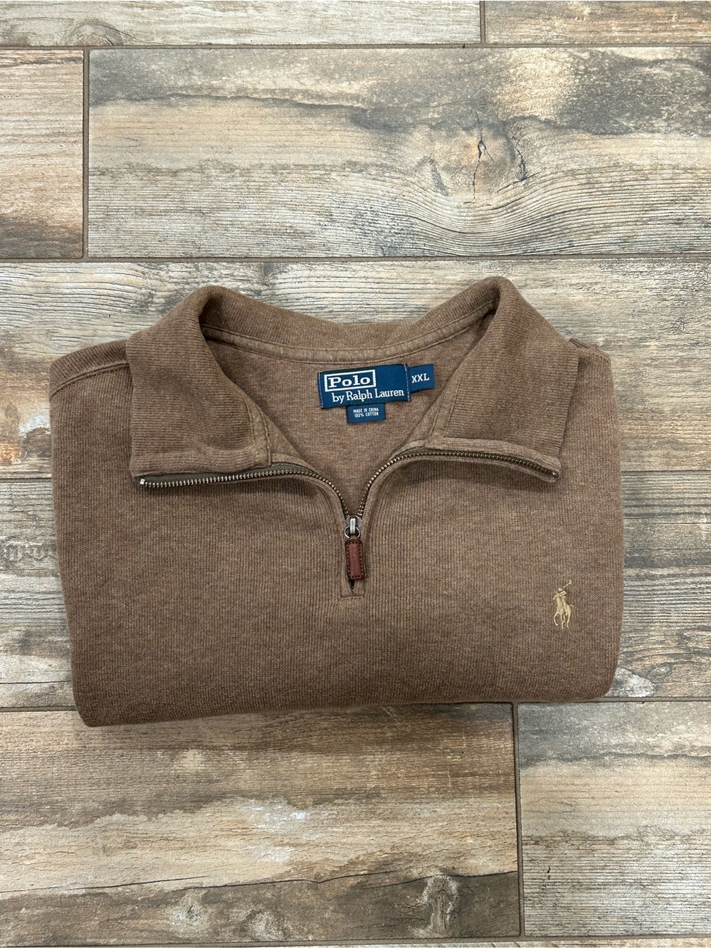 Polo by Ralph Lauren Brown Estate quarter Zip-Up pullover Sweater Mens XXL